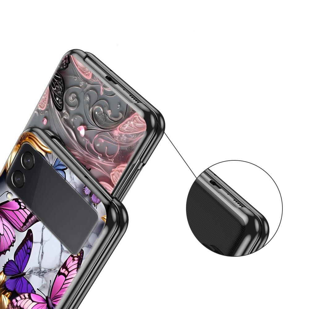 Fashionable Butterfly Flower Pattern Hard PC Phone Case For Samsung Galaxy Z Flip 7 6 5 4 Black Bag For Galaxy Z Flip 3 Foldable