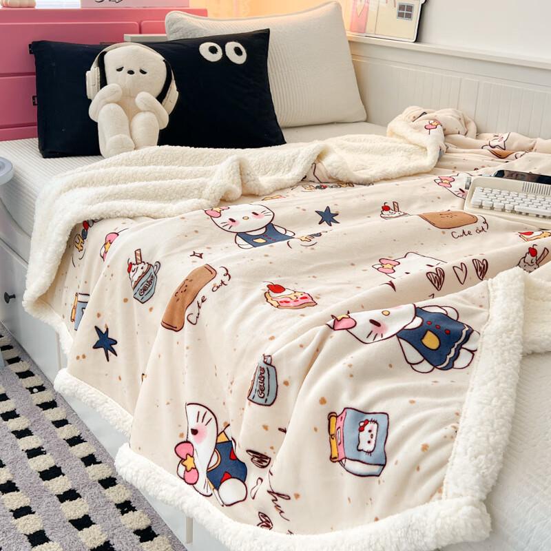 OEING Cute Cat Milk Lamb Fleece Dual-Use Blanket