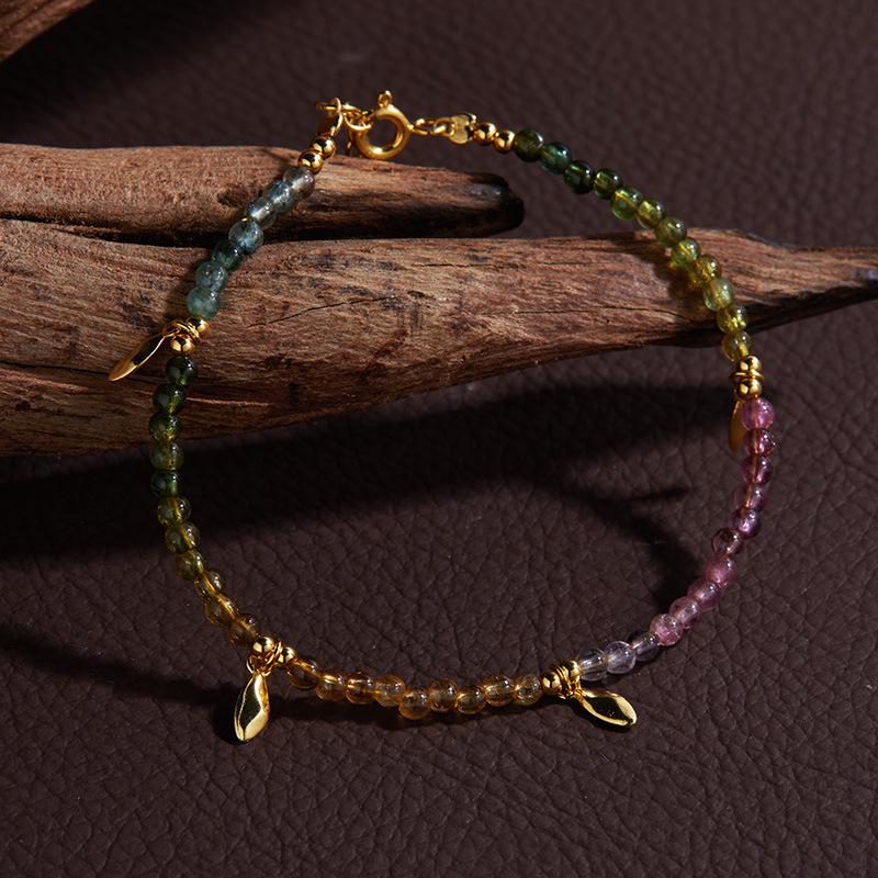 Original Design S925 Sterling Silver Inlaid With Natural Tourmaline Color Treasure Necklace Women'S Trend Handmade Color Beads