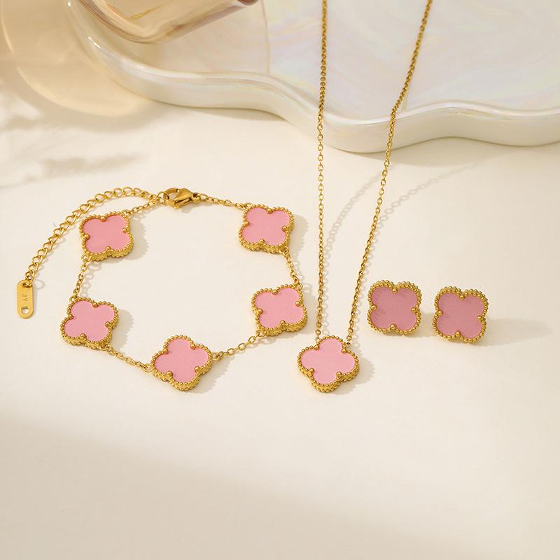 Light Luxury Flower Iris Imitation Red Sapphire Necklace Versatile Fashion Temperament Set for Women