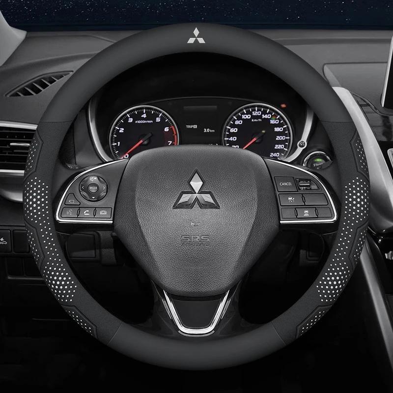 Car Suede Carbon fiber Leather Steering Wheel Cover For Mitsubishi Outlander Pajero Asx Lancer EX Evolution L200 Triton RALLIART