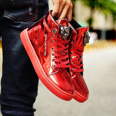 Fashion Trend Red Luxury Men Casual Shoes Glitter Men High-top Sneakers Sequins Mirrors Hip Hop Men‘s Skateboard Shoes Designer Footwear