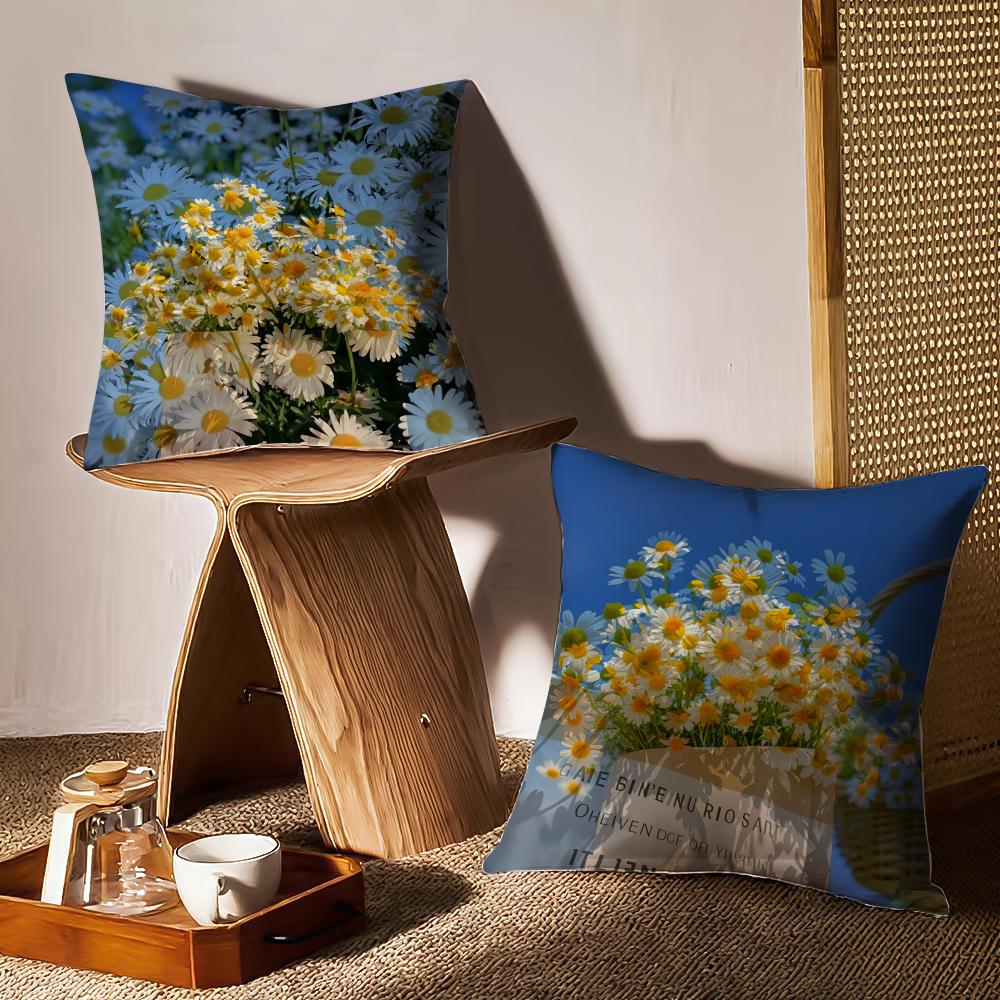 Fashion Daisy Cushion Cover Anti-dustmite Pillowcase Invisible Zipper Silky Short Plush Sofa Cushion Cover