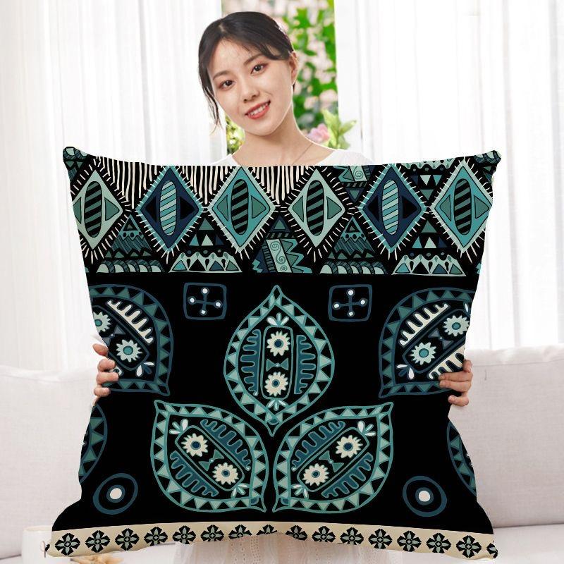 Double-Sided Bohemian Print Ethnic Style Pillow Cover Sofa Living Room Cushion Cover Geometric Pillow Square Pillowcase