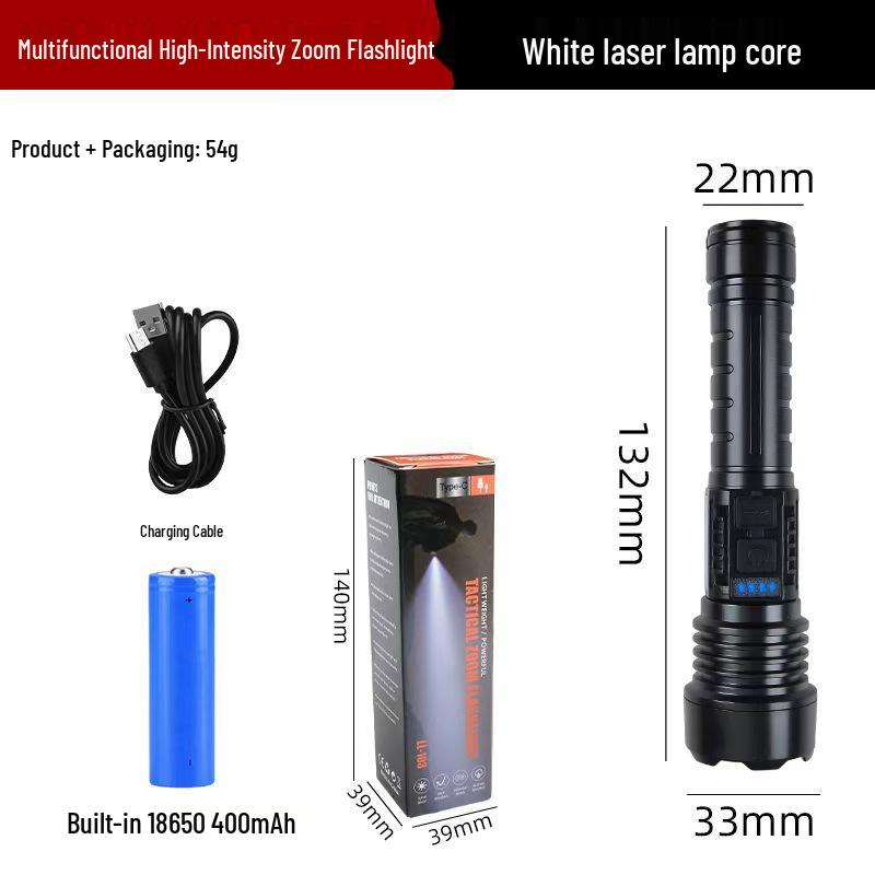 Temu 115B Multi-Function Rechargeable Flashlight: Strong Light, Zoomable, with Digital Display for Outdoor Patrol and Night Fishing Emergencies.