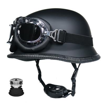 Motorcycle Helmets, German Style Vintage Motorcycle Half Helmets for Men Women with Goggles