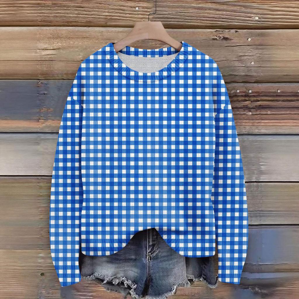 Long Sleeve Pullover Sweaters For Women O Neck Casual Cute Printing Knit Oversized Sweater