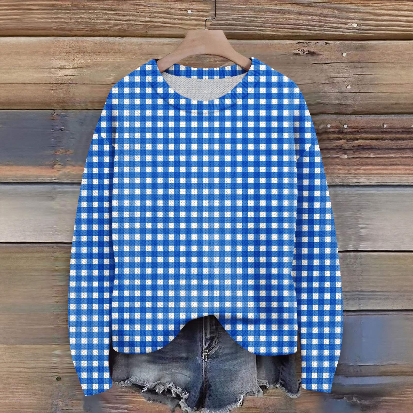 

Пуловеры с длинным рукавом для женщин, с круглым вырезом, повседневные, милые, с принтом, вязаные, оверсайз XXL синий