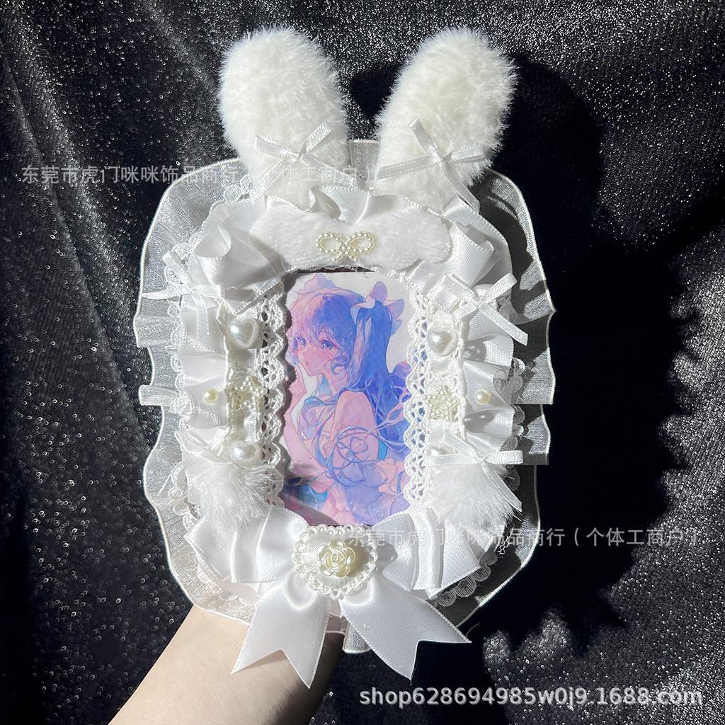 Finished card cover ins lace card cover cute rabbit ears original DIY handmade small card photo frame storage anti-lost pendant