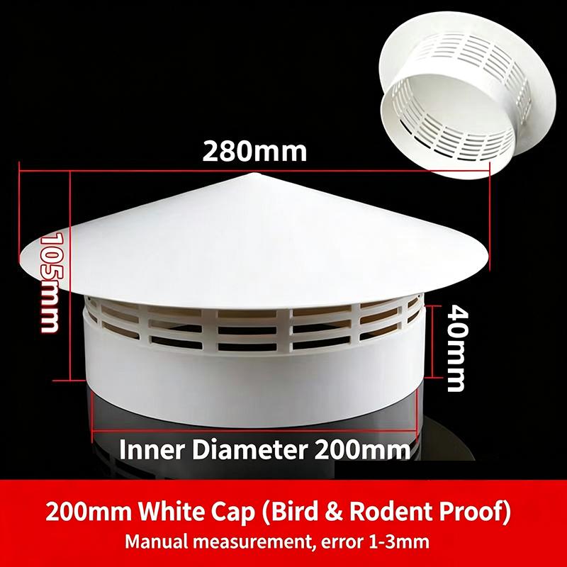 PVC Dachlüftungsgitter Regenkappe Runde Haube Für 75-250mm Rohrlüfter Schornsteinabzug Wetterschutz