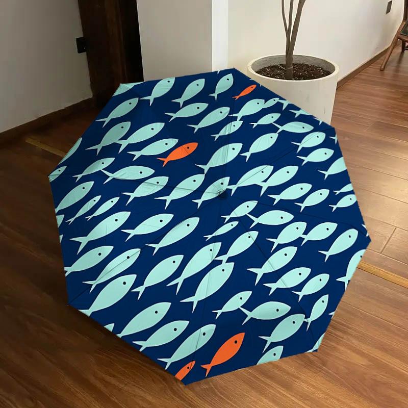 

1pc Fish Pattern Automatic Folding Umbrella, Portable Collapsible Design, 8-Rib Iron Frame, Outdoor Accessory yy250905110