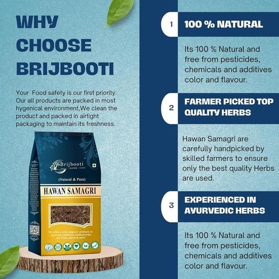Brijbooti Hawan Samagri for Pooja - (800 Gr) 100% Pure and Natural Mixture of Various Dried Herbal, Roots and Leaves For Pooja - Yagna