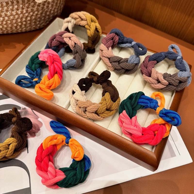 New Design Bow Hair Ties Colorful Hand-woven Hair Ropes For Women HIgh Elastic Scrunchies Thickened Hairband Hair Accessories