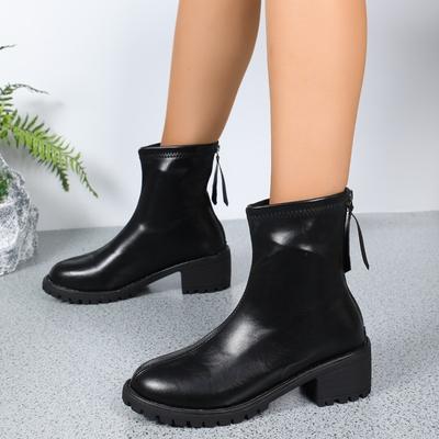 2024 Hot Sale Women's Shoes Mid-Calf Women's Boots Concise Modern Boots Women Round Toe Back Zip Med Heel Plus Size Shoes Ladies