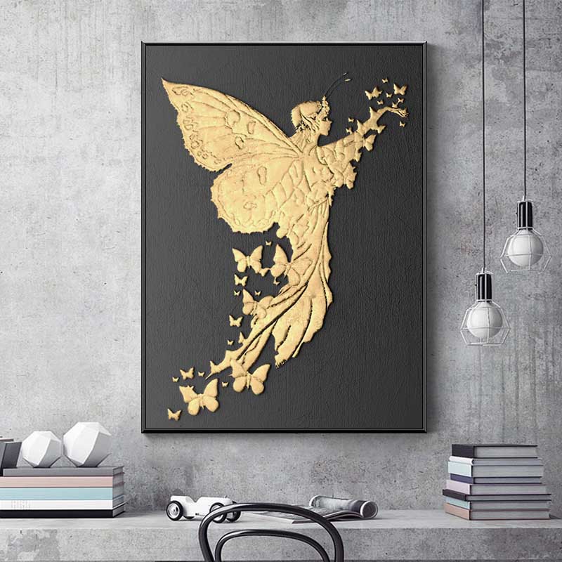 Nordic Retro Golden Angel Canvas Abstract Painting Home Decor Vintage Posters and Prints Wall Pictures Living Room No Frame