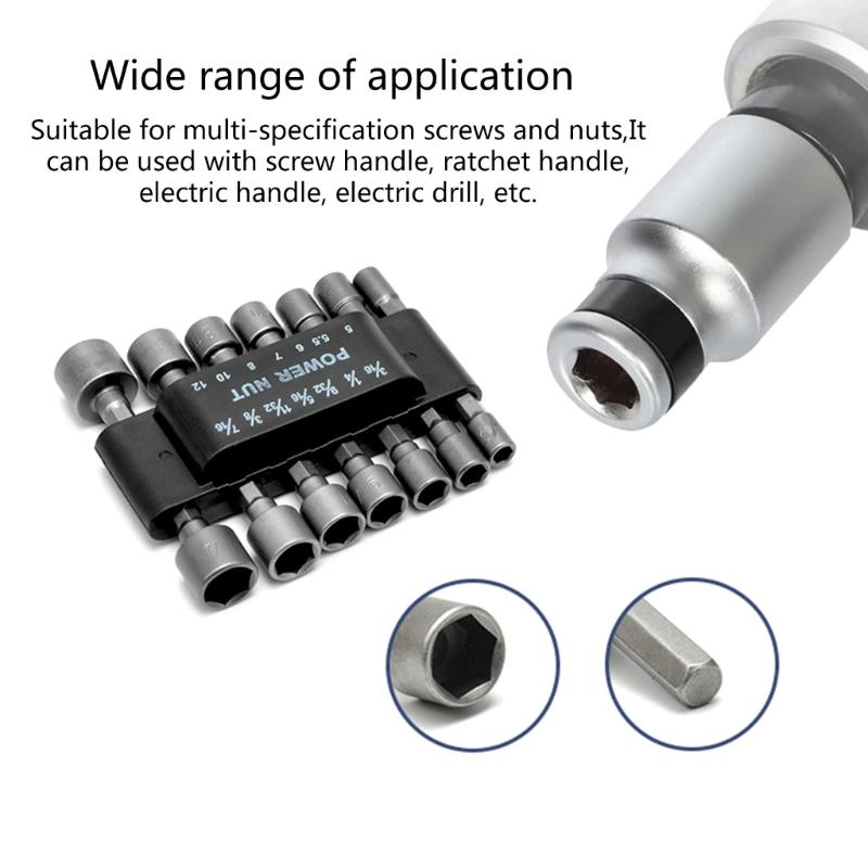 14pcs Power Nuts Driver Drill Bit Tools Set Metric Socket Wrench Screw 1/4'' Driver Hex Keys Screwdriver Set Bit Tools