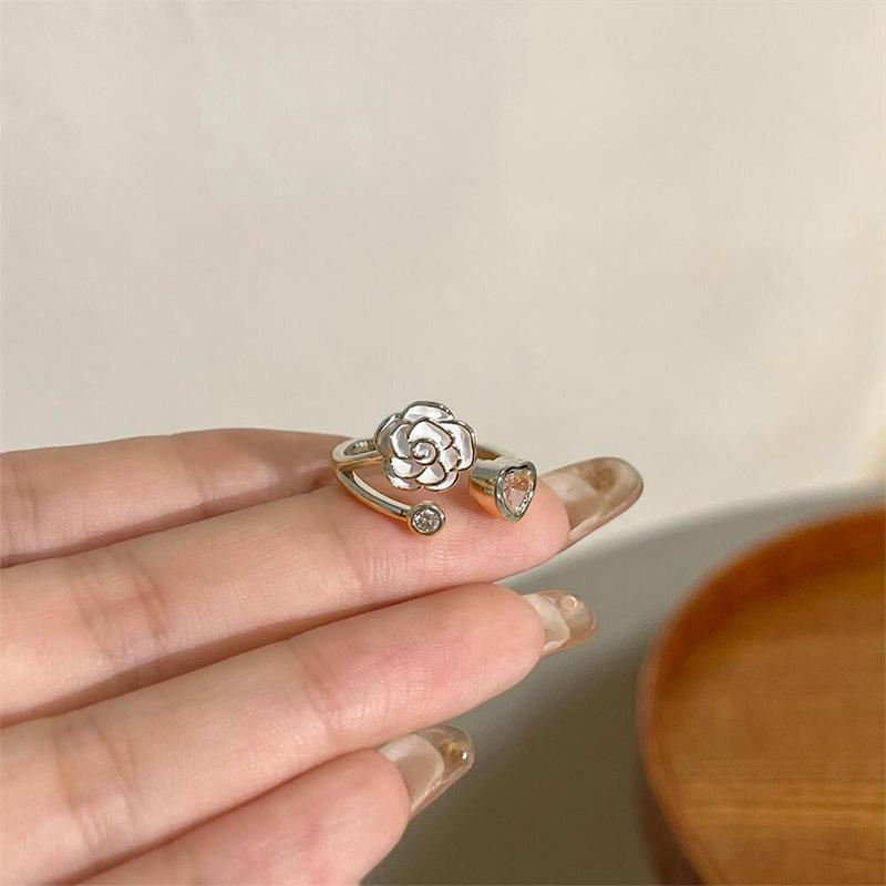 Stylish And Delicate Womens Ring Featuring Elegant Camellia And Opal Shimmering