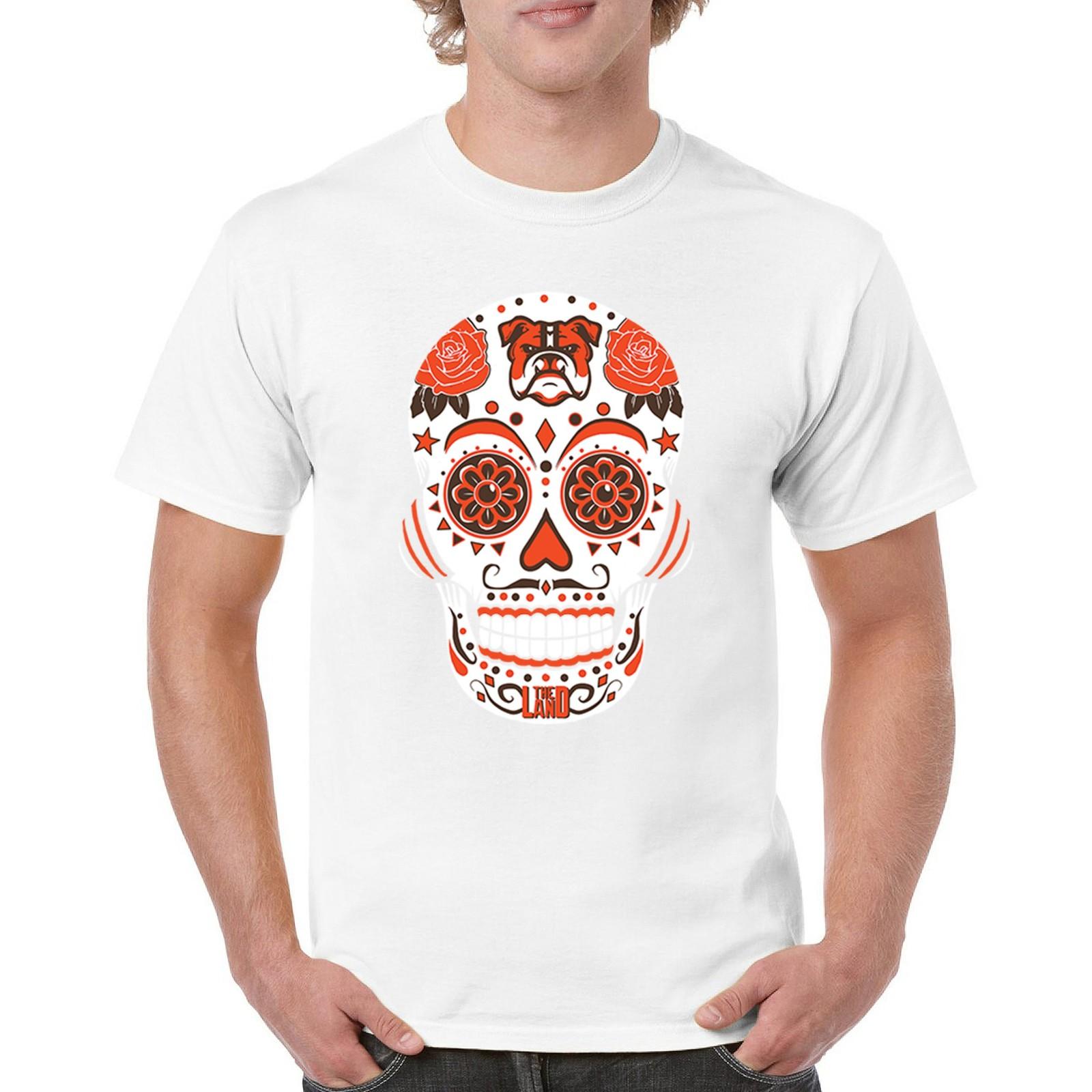 Cleveland Sugar Skull T-shirt Game Day CLE Fantasy Football Fan Men s Tee S