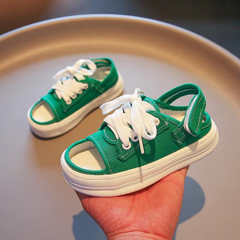 Kids Children Canvas Shoes Summer Soft Sole Baby Sandals Lattice Print Girls Canvas Shoes Breathable Protection Boys Sandals 23