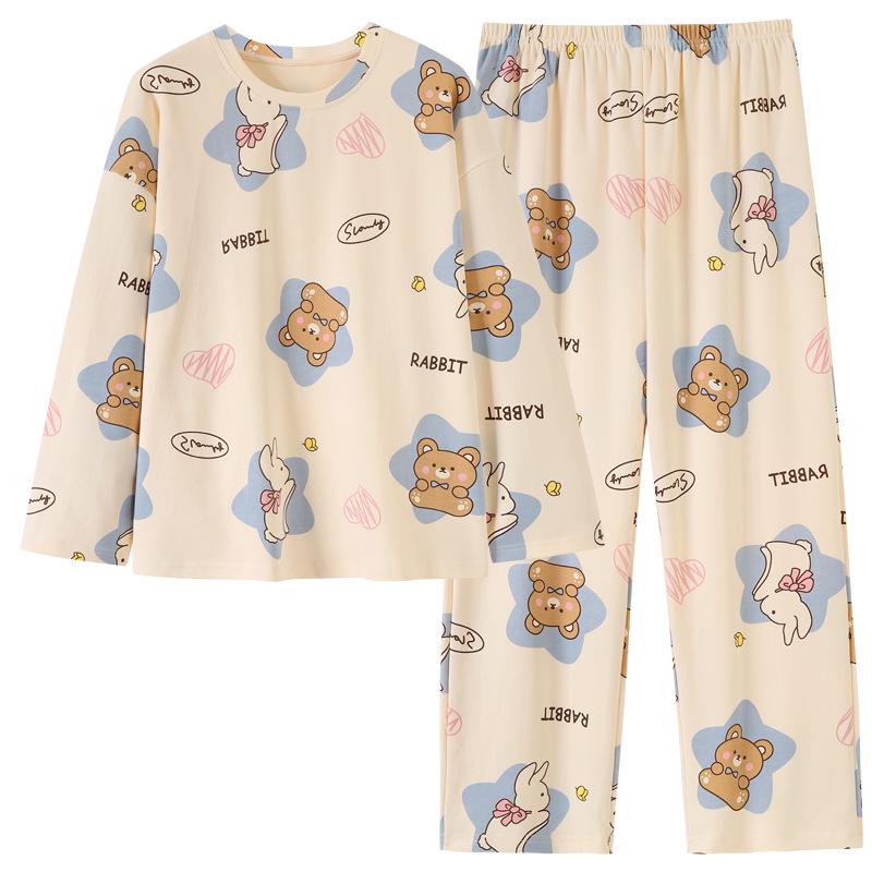 Niedlicher Cartoon-Pyjama für Damen: Reine Baumwolle, Langarm, Rundhalsausschnitt-Pullover, Frühling/Herbst