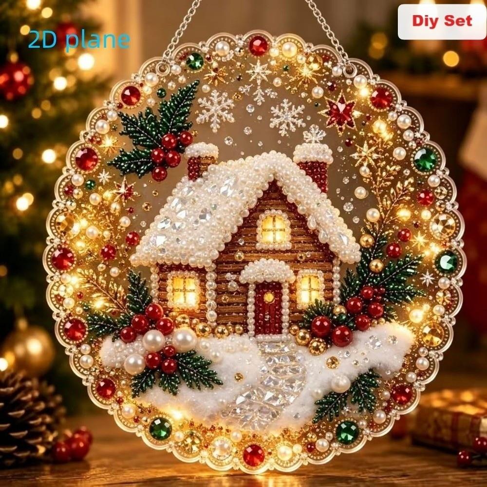 2D Flat Acrylic DIY  Painting Pendant Round Santa Beaded Sun Catcher  Holiday Party