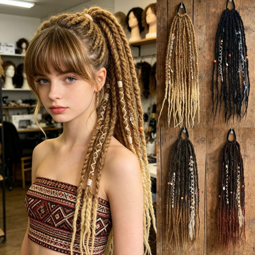 Ombre Women's Braided Wigs Synthetic Twist Braid Hairpiece Textured Dreadlock Ponytail for Women