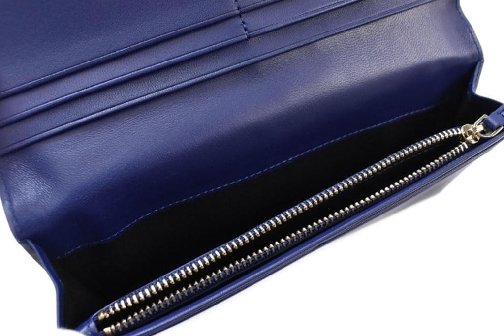 Paul Smith Men's Genuine Leather Long Wallet with Stripe and Inset Detail (Blue) - Includes Box