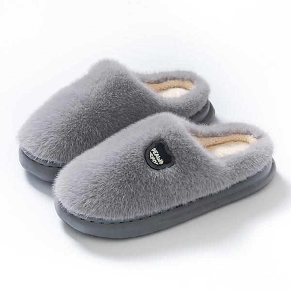 Women's Fluffy Plush Cotton Slippers - Fashionable Buckle, Anti-Slip, Super Warm, Non-Shedding, Thick Sole, Furry Autumn/Winter Style.