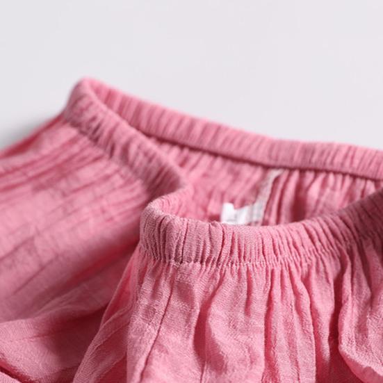 2Pcs/Set Middle-aged Mother Casual Top Crop Pants Set Embroidery Solid Color O-neck Short Sleeve Pleated Elastic Waist Wide Leg Daily Outfit