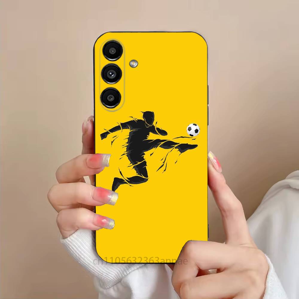 Fire Football Soccer Ball Phone Case For Samsung S25,24,23,22,21,S20,Ultra,Plus,FE Black Soft Cover