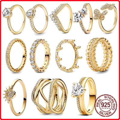 Nejprodávanější řada ve zlatém tónu Stříbro 925 Elegantní Klasický Prsten s korunou ve tvaru srdce Luxusní Šarm Šperky Sváteční Dárek
