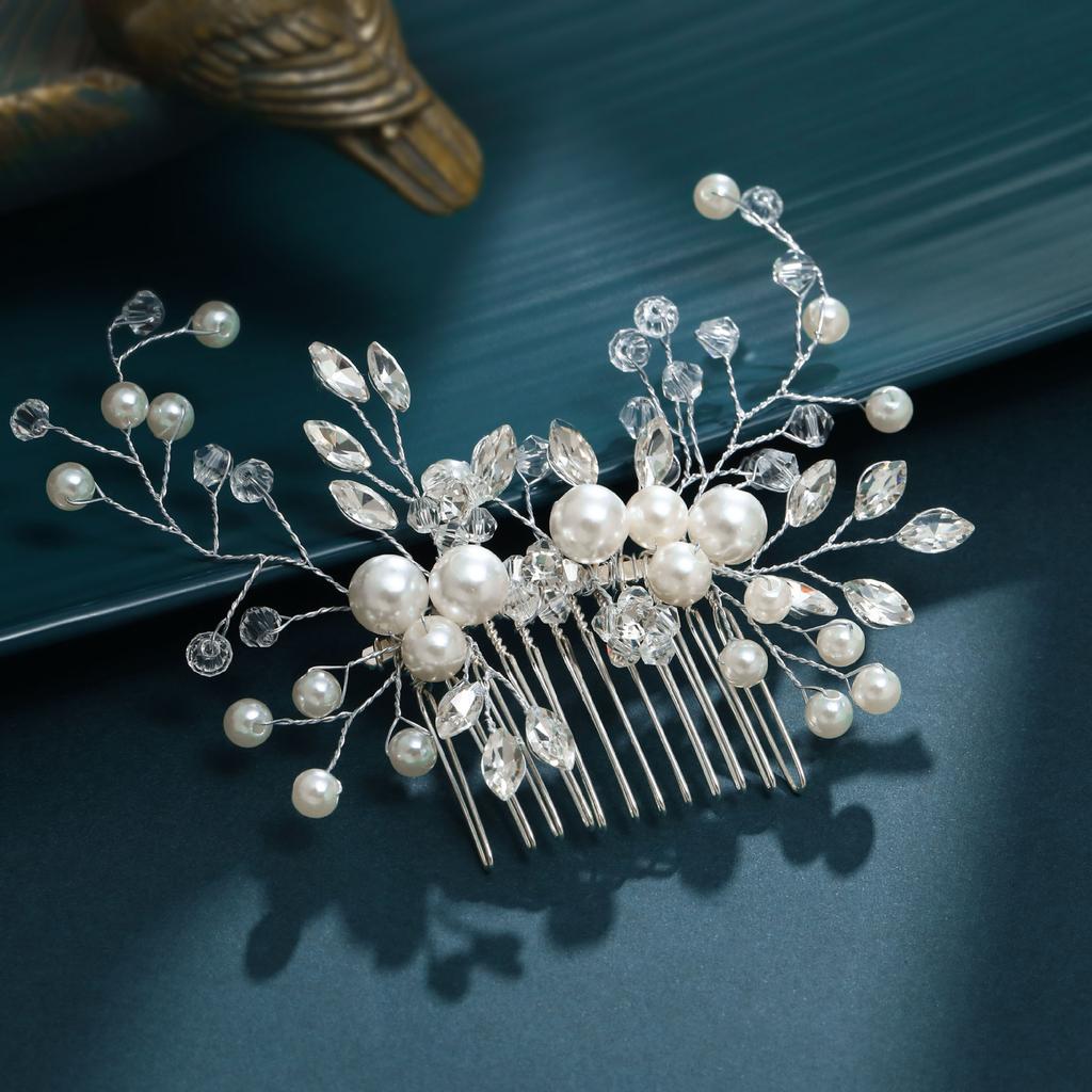 Fashion Hair Accessories, Temperament Flowers Leaves Pearl Rhinestones Combs Wedding Hair Combs Headwear