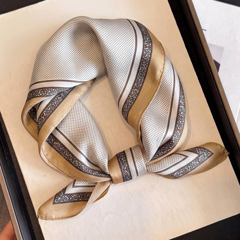 British style spring autumn winter men's and women's silk small square scarf plaid brown small silk scarf mulberry silk scarf