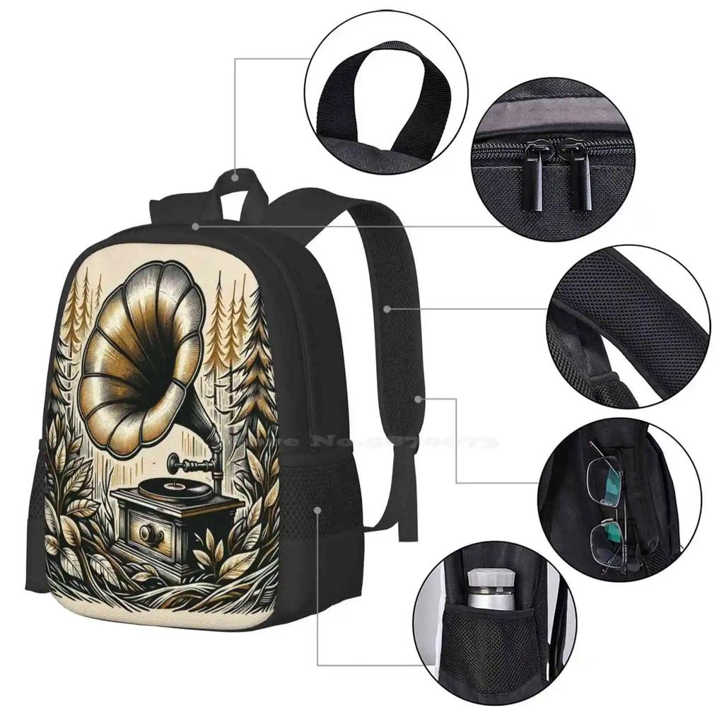 Forest Symphony On Vintage Vinyl Hot Sale Schoolbag Backpack Fashion Bags Phonograph Nature Music Vinyl Forest Retro Vintage