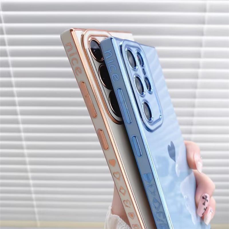 Glitter Love Heart Square Plating Case For Samsung Galaxy A54 A53 A04S A34 A14 S20 S21 S22 S23 Ultra Plus iPhone 14 13 12 11 Pro Max Soft TPU Cover