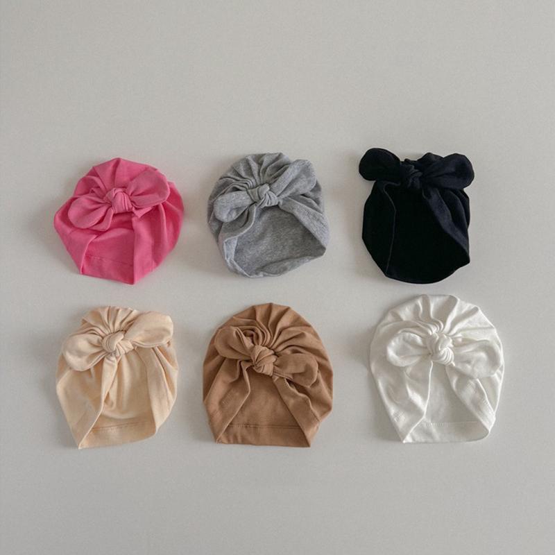 Solid Color Baby Turban Hat Cute Cartoon Bunny Ears Infant Indian Cap Spring Autumn Cotton Toddler Girls Boys Beanies Headwrap
