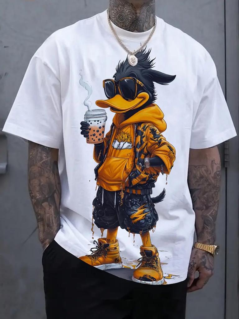 Fun Cartoon Duck Print Men's T-Shirt Casual Summer Casual Short Sleeve Pullover Fashion T-Shirts Outdoor Male Overszied Clothing