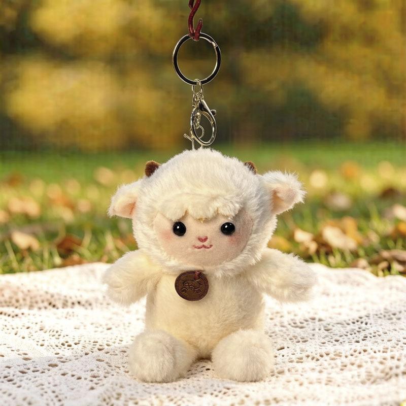 Cute Tulip Lamb Plush Keychain Fluffy Soft Stuffed Pendant Detachable Wrist Lanyard for Girls Birthday Gift
