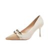Temperament socialite small fragrant style fine heel light mouth high heel women's shoes classic metal buckle splicing fashion women's shoes