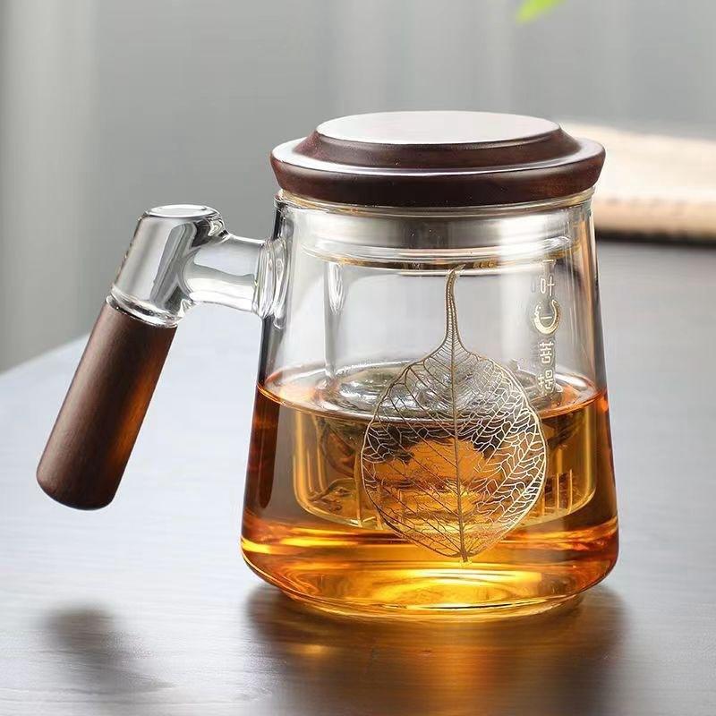 Heat-Resistant Glass Teacup Tea Separation Large-Capacity Water Cup Office Drinking Water Brewing Tea Cup Filter Three-Piece Cup With Lid