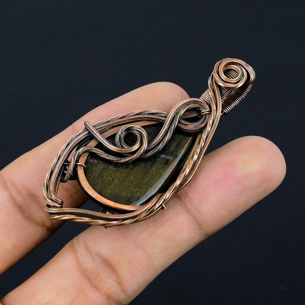 Golden Pietriesite Pendant Gemstone Handmade Jewelry, 999 Copper Wire Wrapped Pendant, Gift For Wife Jewelry