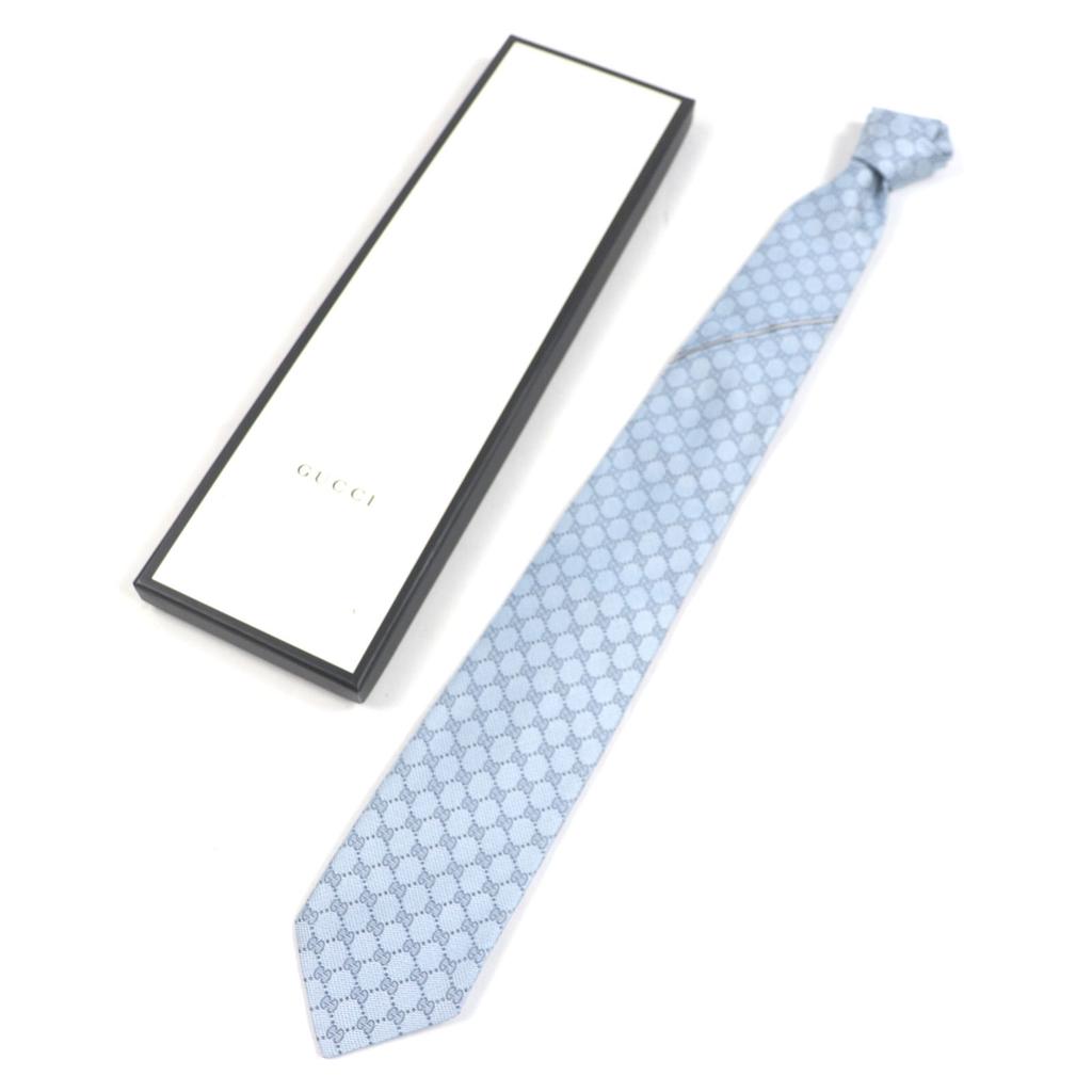 Excellent GUCCI Tie GG Pattern Tie Light Blue Silk Mens 562827 Used