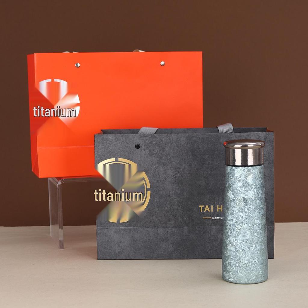 Compact Double-Walled Titanium Tea Infuser Cup with Gift Box - Portable, Thermal Vacuum Insulated for Steeping Tea