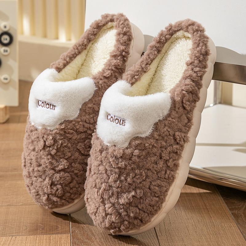 Cotton slippers women's autumn and winter couples thickened indoor home household non-slip warm confinement wool cotton shoes men