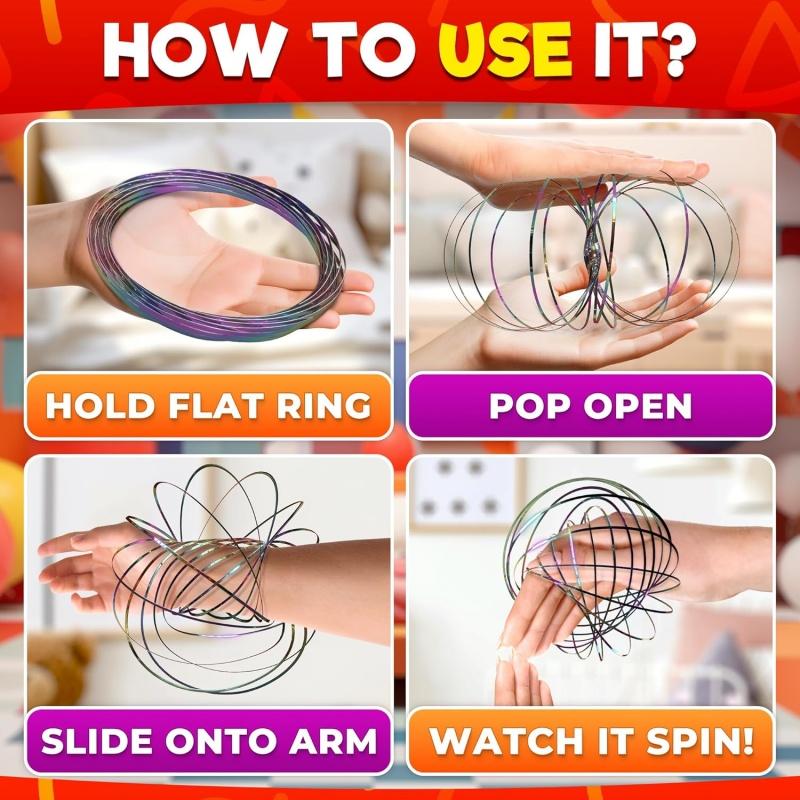 Flow Ring Spinner Arm Toy 5.1" Changing Fidget Flow Toy Infinity Loop Hand Rings Stress Relief & Fun Flow Toys For Kids Adults