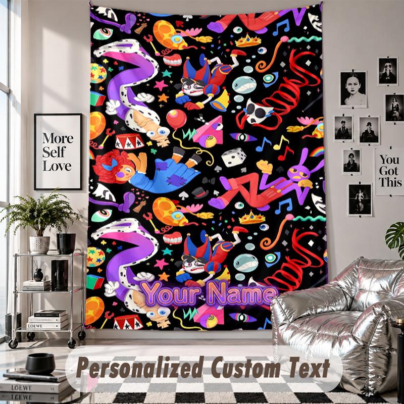 Wall Hanging Tapestry With Custom Name & Text, The Amazing Digital Circus Decorative Tapestry For Bedroom