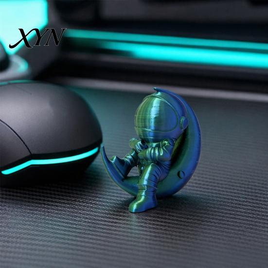Office Desk Astronaut Figurine 3D Printed Moon Figurine, Sitting on Crescent Spaceman Ornament Statue, Desktop Decoration for Home Bookshelf Mini
