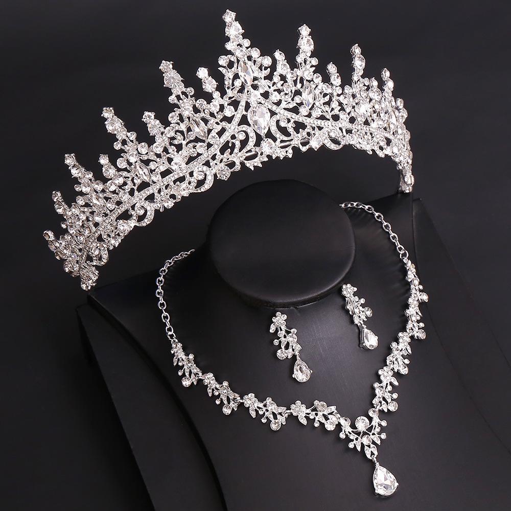 Bridal Crown Three-piece Set, Wedding Crown Headgear Necklace Earrings, Korean Super Fairy Wedding Dress Accessories 2026 45CM