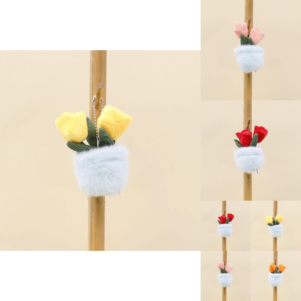 Plush Potted Tulip Plant Toy With Keychain For Gift And Bag Decor
