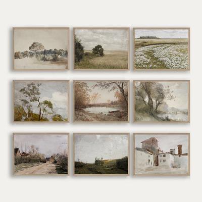Retro Wall Art Nordic Canvas Painting Poster da parete e stampe Vintage villaggio campo Paesaggio Immagine decorazione per soggiorno